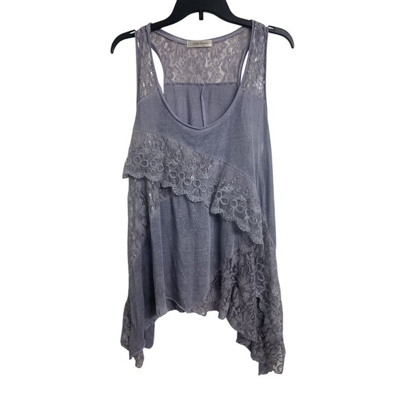 Simply Couture Lavender Y2K Lace Tank Top Floral Bow Layered Shark Hem Sequin - Picture 1 of 8